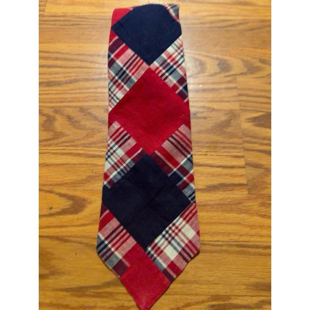 Vintage Robert Talbott Custom Made All Cotton Patchwork Madras Plaid Necktie USA
